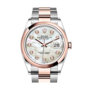 Datejust 36 Mother of Pearl Diamond Dial Steel and 18K Everose Gold Oyster Watch 126201MDO