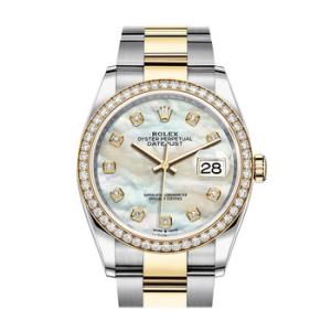 Datejust 36 Mother of Pearl Diamond Dial Steel and 18kt Yellow Gold Oyster Watch 126283MDO