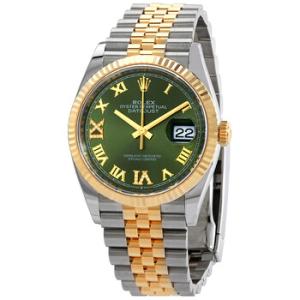 Datejust 36 Olive Green Diamond Dial Stainless Steel and 18kt Yellow Gold Jubilee Watch 126233GNRDJ