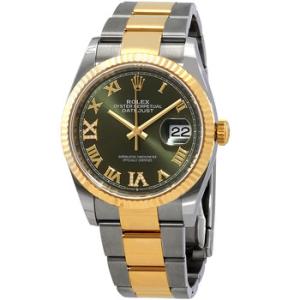 Datejust 36 Olive Green Diamond Dial Stainless Steel and 18kt Yellow Gold Oyster Watch 126233GNRDO
