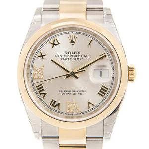 Datejust 36 Silver Diamond Dial Automatic Steel and 18k Yellow Gold Oyster Watch 126203SRDO