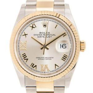 Datejust 36 Silver Diamond Dial Stainless Steel and 18kt Yellow Gold Oyster Watch 126233SRDO