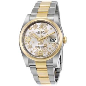 Datejust 36 Silver Floral Dial Stainless Steel and 18K Yellow Gold Oyster Bracelet Automatic Watch 116203SFO