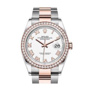 Datejust 36 White Dial Automatic Steel and 18k Everose Gold Watch 126281WRO