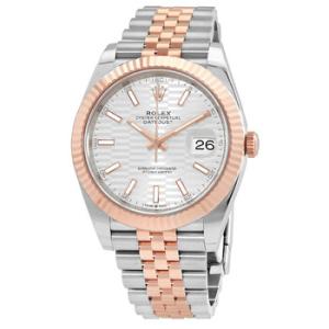 Datejust 41 Silver Fluted Motif Dial Automatic 18kt Everose Gold Jubilee Watch M1263310018