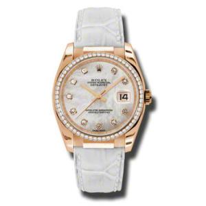 Datejust Mother of Pearl Automatic White Leather Strap Watch 116185MDL