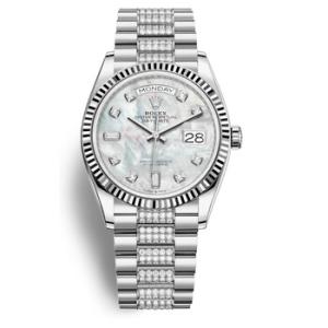 DayDate 36 Mother of Pearl Dial 18kt White Gold Diamond Set President Watch 128239MDDP