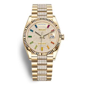 DayDate 36 Rainbow Baguette Dial 18kt Yellow Gold DiamondSet President Watch 128238DSDP