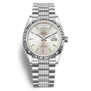 DayDate 36 Silver Dial 18kt White Gold DiamondSet President Watch 128239SSDP