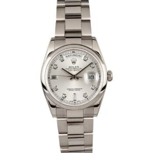 DayDate Silver With Diamonds Dial 18K White Gold Oyster Bracelet Automatic Watch 118209SDO
