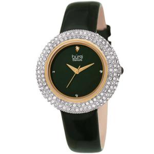 Diamond Crystal Green Dial Green Leather Watch BUR199GN