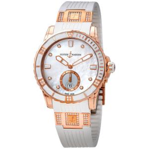 Diver 18kt Rose Gold White Mother of Pearl Diamond Dial Automatic Watch 32021903C10.10