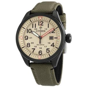EcoDrive Beige Dial Khaki Green Nylon Watch AW500512X
