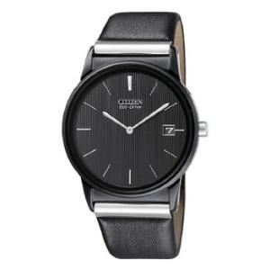 EcoDrive Black Dial Leather Strap Watch AU103508E