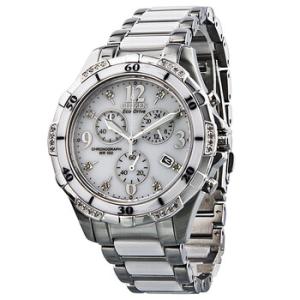 EcoDrive Chronograph Diamond White Dial Stainless Steel and Ceramic Watch FB123050A