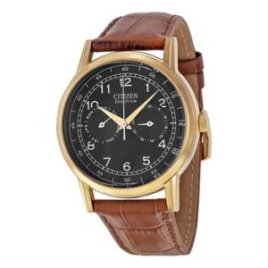 Eco Drive Black Dial Brown Leather Watch AO900308E