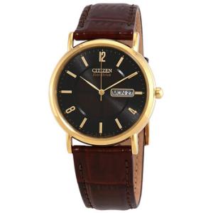 Eco Drive Black Dial Brown Leather Watch BM824208E