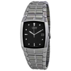 Eco Drive Black Dial Stainless Steel Watch BM655058E