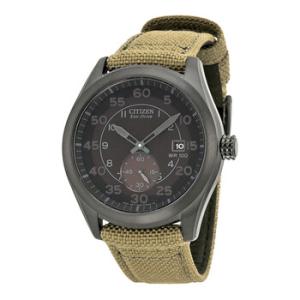 Eco Drive Black Dial Tan Nylon Strap Watch BV108531E