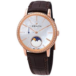 Elite Lady 18kt Rose Gold Automatic Moonphase Diamond White Mother of Pearl Dial Watch 22.2320.69280.C713