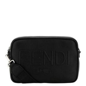 Embossed Logo Leather Messenger Bag