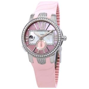 Executive Dual Time Automatic Pink Mother Of Pearl Diamond Dial Rubber Watch 24310B3C397