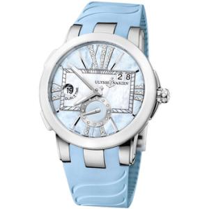 Executive Dual Time Blue Mother of Pearl Diamond Dial Blue Rubber Watch