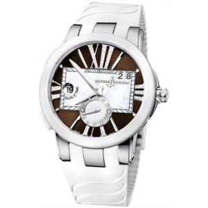 Executive Dual Time Brown Leather Stainless Steel White Rubber Watch