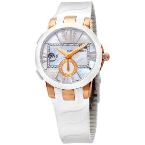 Executive Dual Time Lady Mother of Pearl Dial Rubber Strap Automatic Watch