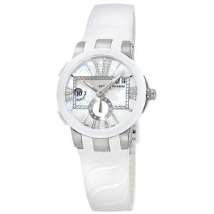 Executive Dual Time Mother of Pearl Diamond Dial Stainless Steel White Rubber Watch