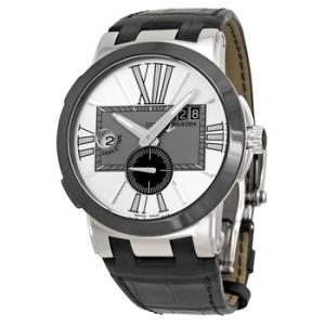 Executive Dual Time Silver Dial Black Leather Automatic Watch