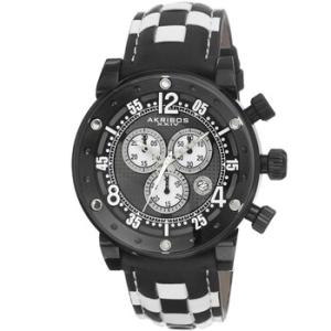 Explorer Chronograph Steel Black and White Checkered Leather Strap Watch AK612BK