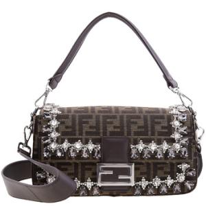 FF Jacquard Motif Crystal Baguette Bag