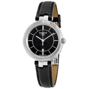 Flamingo Black Dial Black Leather Watch T0942101605100