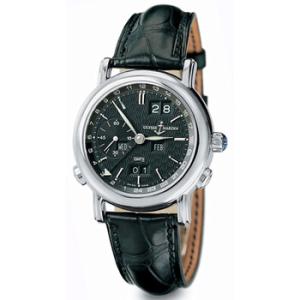 GMT Perpetual Black Dial 18kt White Gold Black Leather Watch