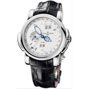 GMT Perpetual Silver Dial 18kt White Gold Black Leather Watch