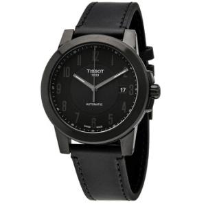 Gentleman Black Dial Black Leather Watch T098.407.36.052.00