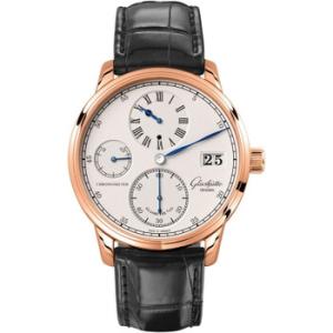 Glashutte Senator Chronometer Regulator Silver Dial Black Leather Watch