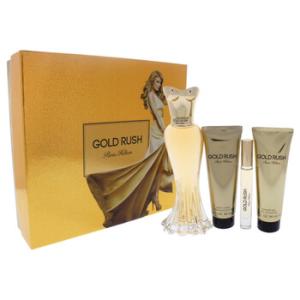 Gold Rush by Paris Hilton for Women  4 Pc Gift Set 3.4oz EDP Spray 0.20oz EDP Rollerball 3oz Body Lotion 3oz Shower Gel