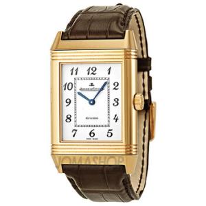 Grande Reverso Silver Dial 18kt Rose Gold Black Alligator Leather Watch Q3732523