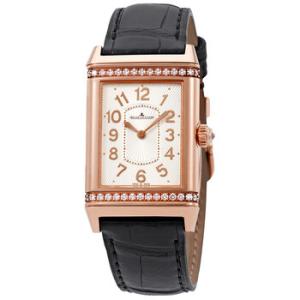 Grande Reverso Silver Dial 18kt Rose Gold Black Leather Watch Q3202421