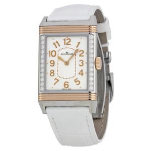 Grande Reverso Ultra Thin Silver Dial 18kt Rose Gold White Leather Watch Q3224420