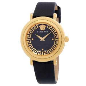 Greca Flourish Quartz Black Dial Watch VE7F00323