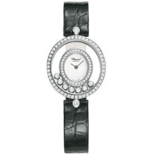 Happy Diamond White Dial Black Leather Watch