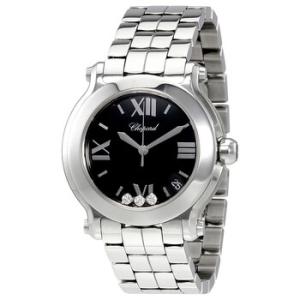 Happy Sport Black Dial with Three Floating Diamonds Watch