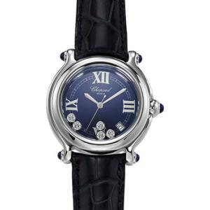 Happy Sport Blue Dial with Diamonds Black Leather Band Stainless Steel Case Quartz Watch CP2889643003