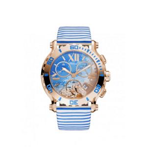 Happy Sport Chrono Beach Motif Dial 18kt Rose Gold Watch