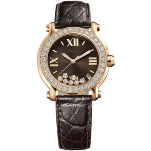 Happy Sport Diamond Brown Dial 18k Rose Gold Watch