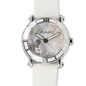 Happy Sport Diamond Mickey Mouse Mother of Pearl Dial White Satin Watch