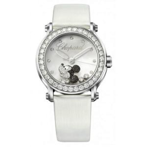 Happy Sport Diamond Mickey Mouse Silver Dial White Satin Watch